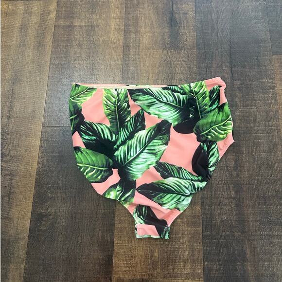 Albion Fit Izabal High Waisted Bikini Bottoms Pink Green Tropical Leaf Size Med - Picture 5 of 5